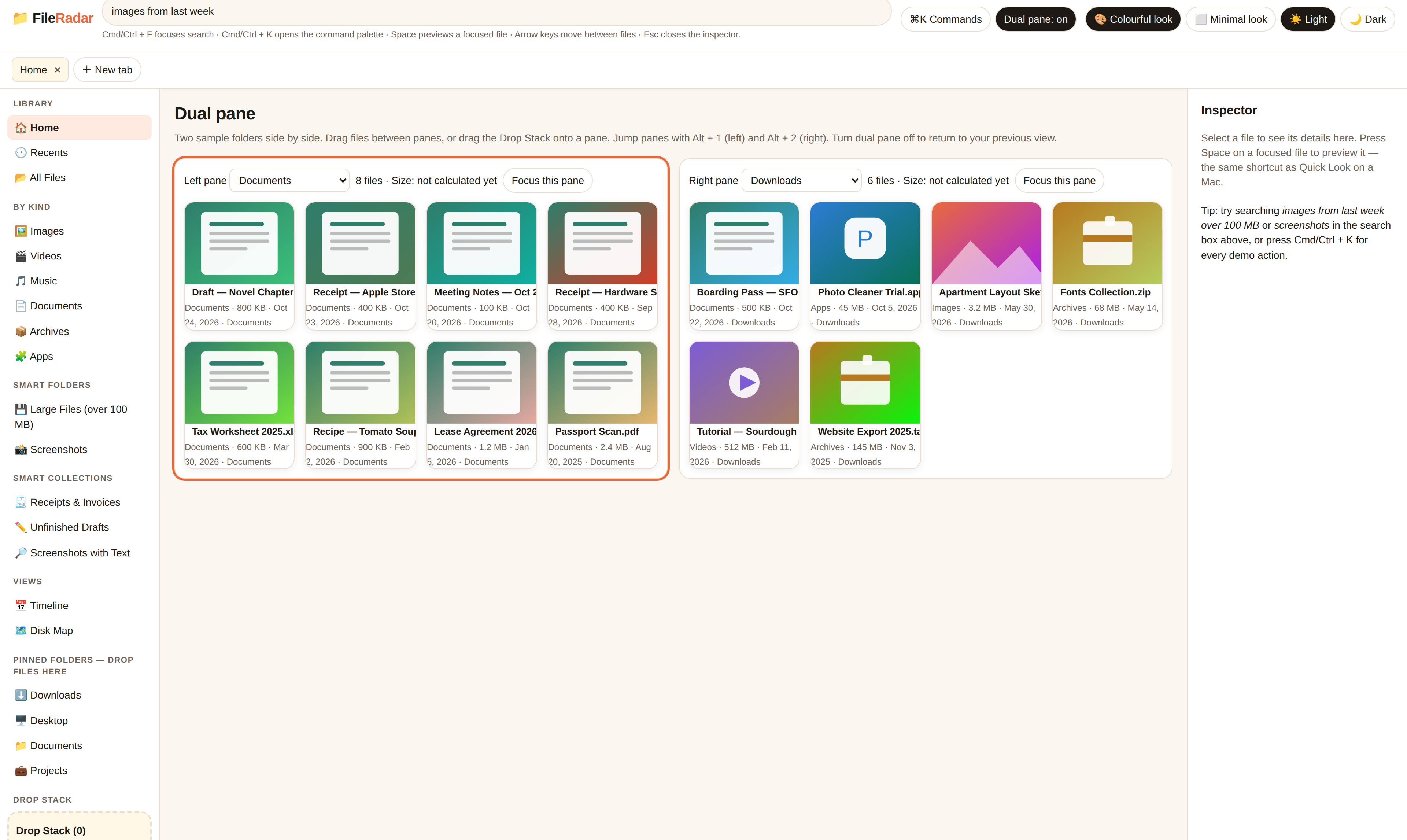 FileRadar dual-pane view