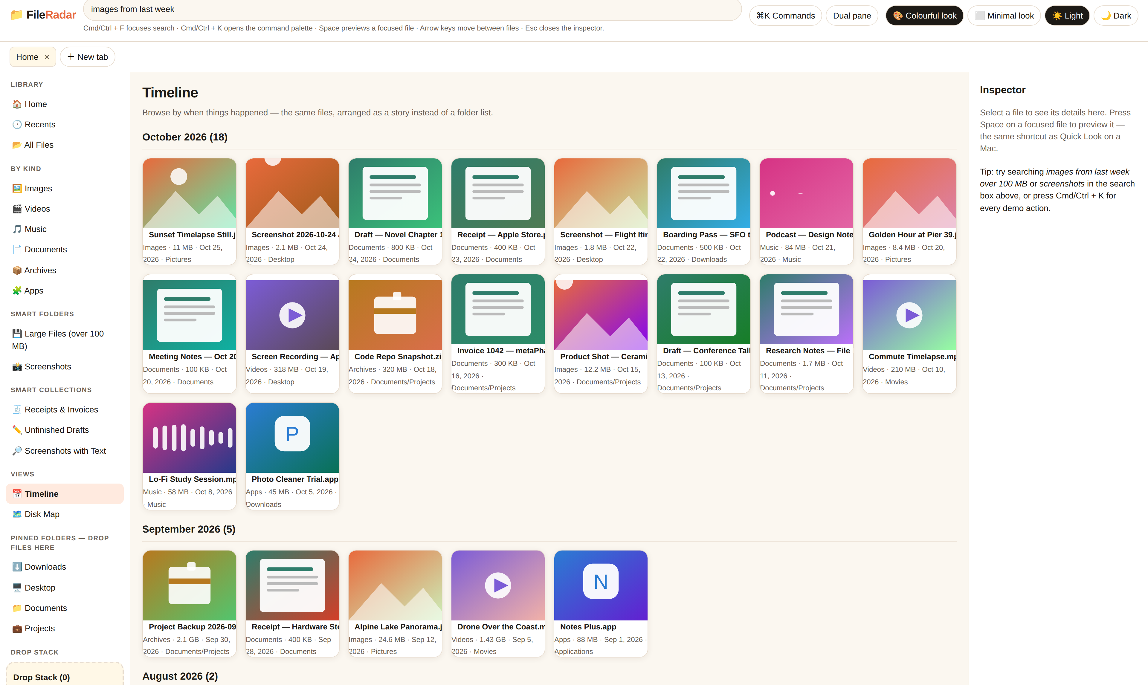 FileRadar Timeline view